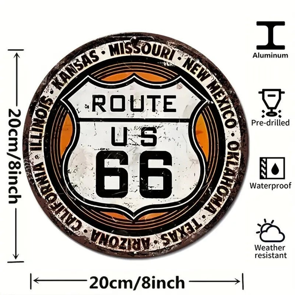 Route 66 States Vintage Novelty 8" Metal Circular Sign NEW! Home & Garden:Home Décor:Plaques & Signs Style Your Walls